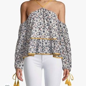 TULAROSA COLD SHOULDER FLORAL TASSEL SHIRT